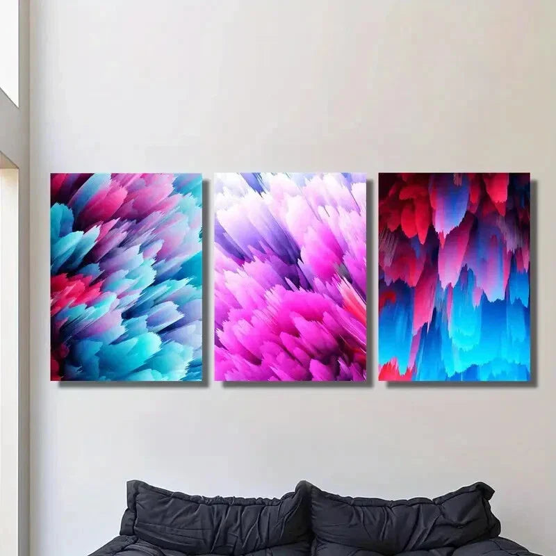 3pcs Abstract Colorful Pink and Purple, Painting Wall Art Set Canvas Framed 40x60cm - High Quality Print 100% Australian Made Wall Canvas Ready to Hang