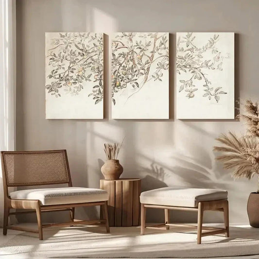 3pcs Vintage Country Apple Tree Sketch Metal Print Ready to Hang Art