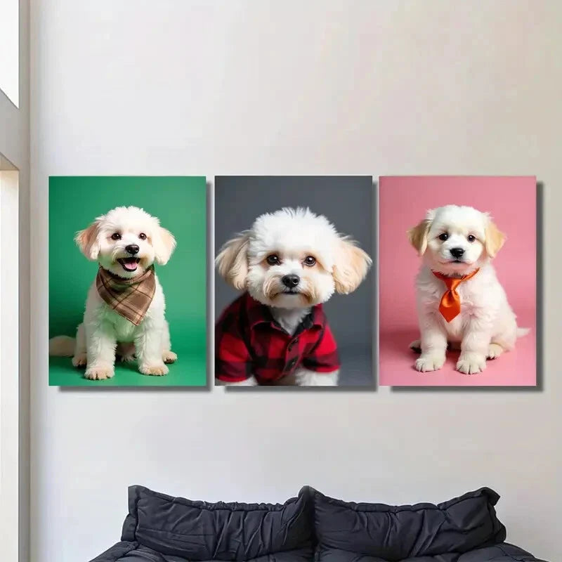3pcs Chic & Stylish Dog Portraits Metal Print Ready to Hang Art