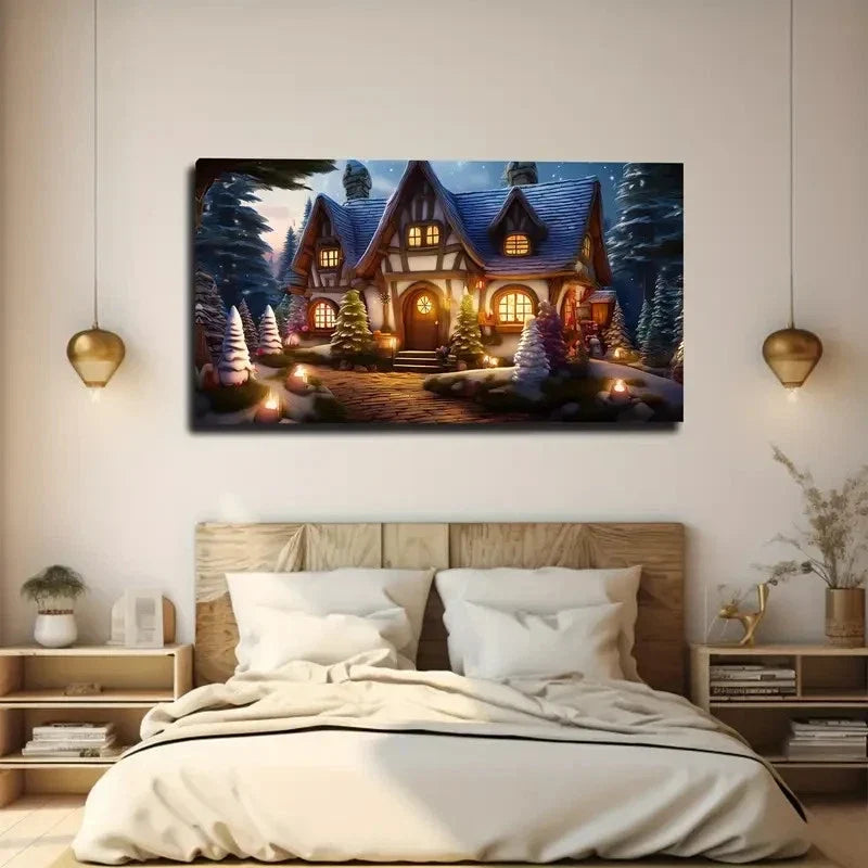 Fairytale House Suitable Wall Art Canvas Office Home Room Framed 80x45cm