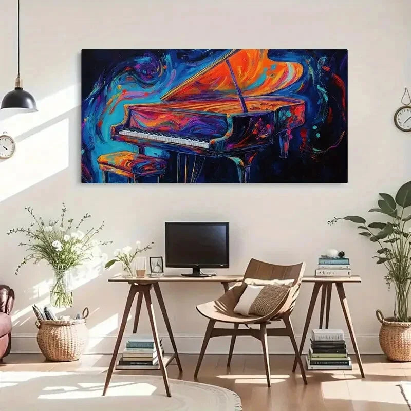 Vibrant Abstract Piano Colorful Wall Art Canvas Office Home Room Framed 120x60cm