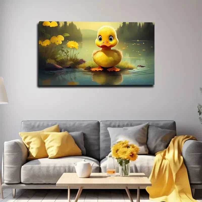 Small Yellow Duck Wall Art Canvas Office Home Room Framed 120x60cm