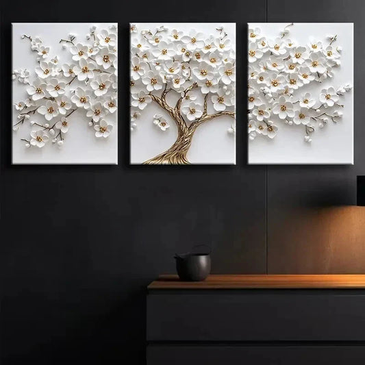 3pcs White Blossom Tree Flowers Nature Perfect Wall Art Set Canvas Framed 40x60cm - High Quality Print 100% Australian Made Wall Canvas Ready to Hang