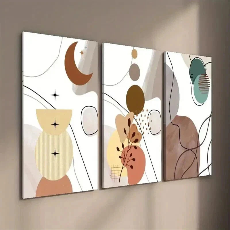 3pcs Modern Abstract Geometric Botanical Leaves Wall Art Set Canvas Framed 40x60cm - High Quality Print 100% Australian Made Wall Canvas Ready to Hang