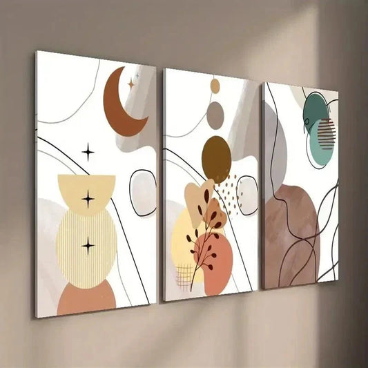 3pcs Modern Abstract Geometric Botanical Leaves Wall Art Set Canvas Framed 40x60cm - High Quality Print 100% Australian Made Wall Canvas Ready to Hang