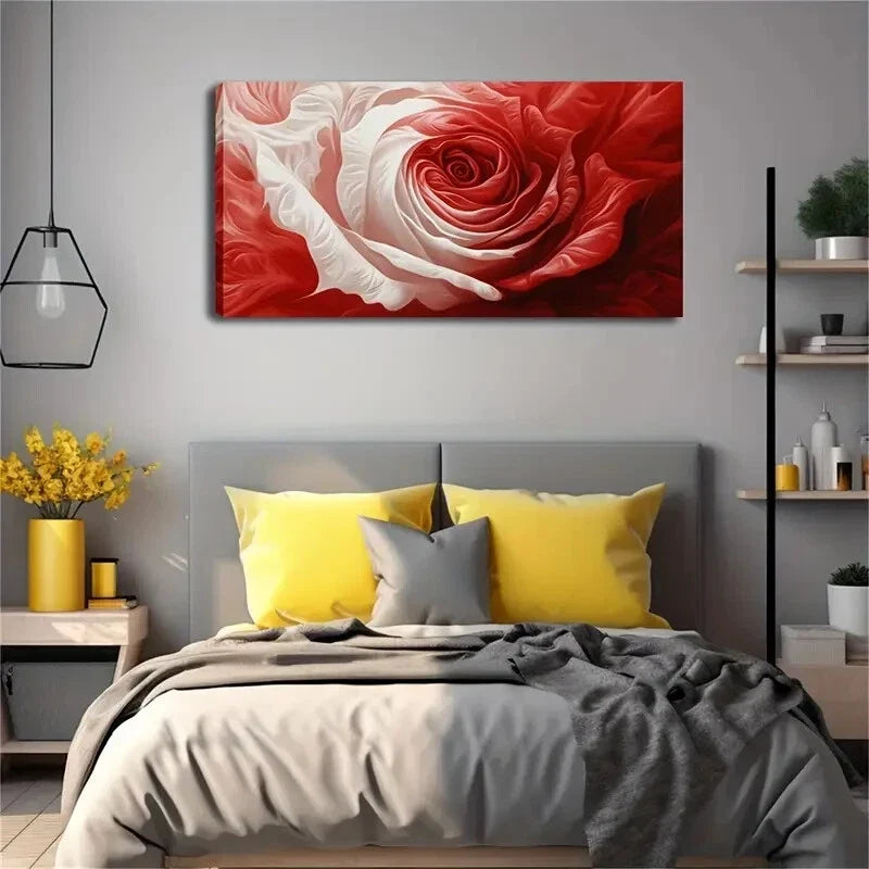 Red & White Gradient Rose Petal Wall Art Canvas Office Home Room Framed 120x60cm