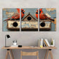 3pcs Farmhouse Cardinal Birds on Birdhouse Metal Print Ready to Hang Art