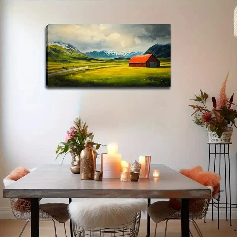 Enchanting Red House Lush Wall Art Canvas Office Home Room Framed 120x60cm