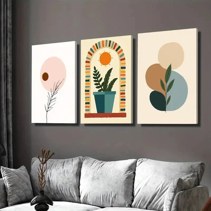 3pcs Abstract 3 Boho Style Paintings Wall Art Set Canvas Framed 40x60cm - High Quality Print 100% Australian Made Wall Canvas Ready to Hang