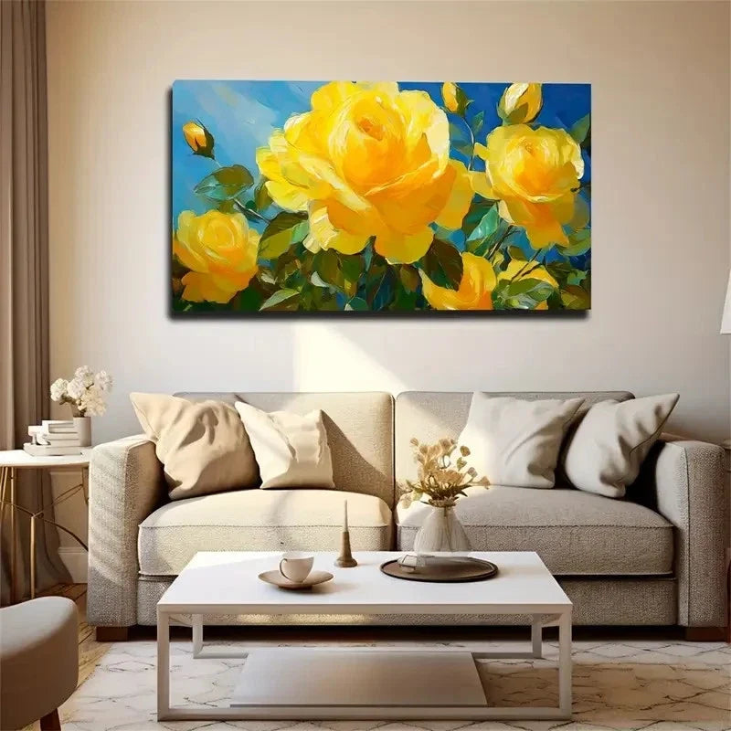 Characteristic Yellow Wall Art Canvas Office Home Room Framed 80x45cm