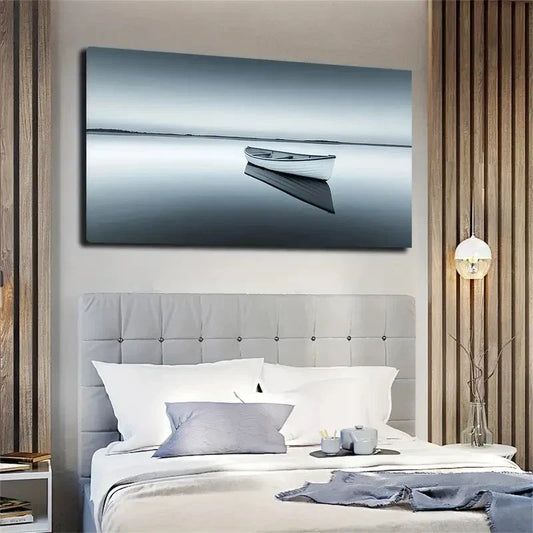 Tranquil Boat Scene Wall Art canvas office home room framed 120x60cm