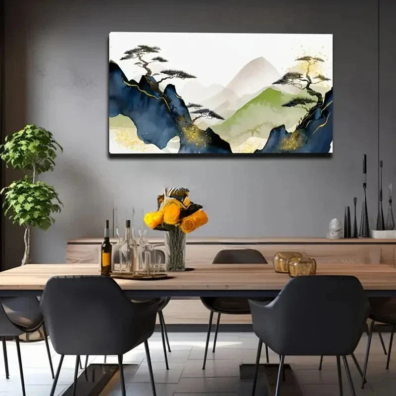 Textured Mountain Scene Wall Art Canvas Office Home Room Framed 120x60cm