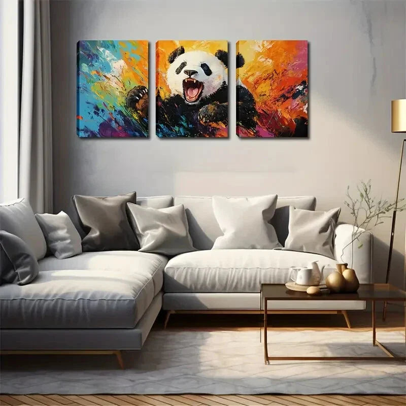 3pcs colorful fantasy world of Giant Panda Wall Art Set Canvas Framed 40x60cm - High Quality Print 100% Australian Made Wall Canvas Ready to Hang