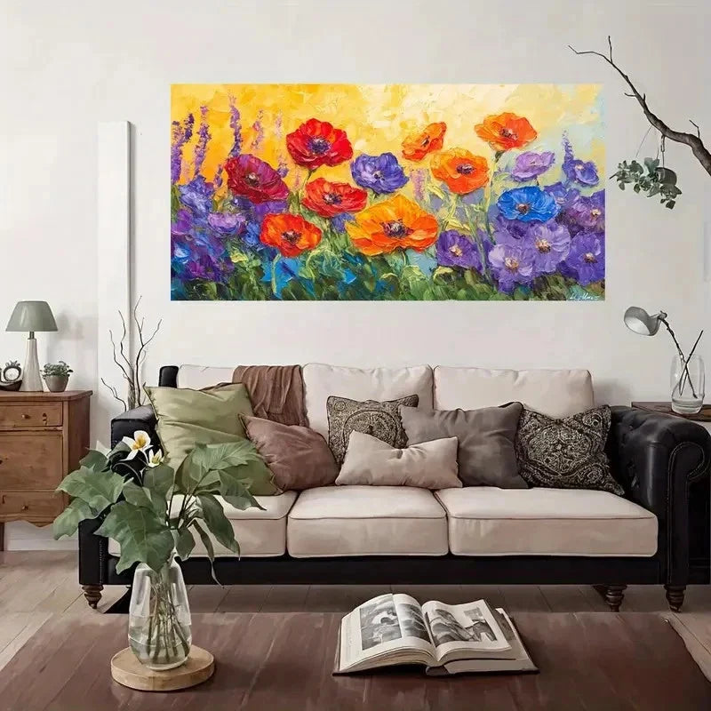 Modern Vintage Floral Wall Art Canvas Office Home Room Framed 120x60cm
