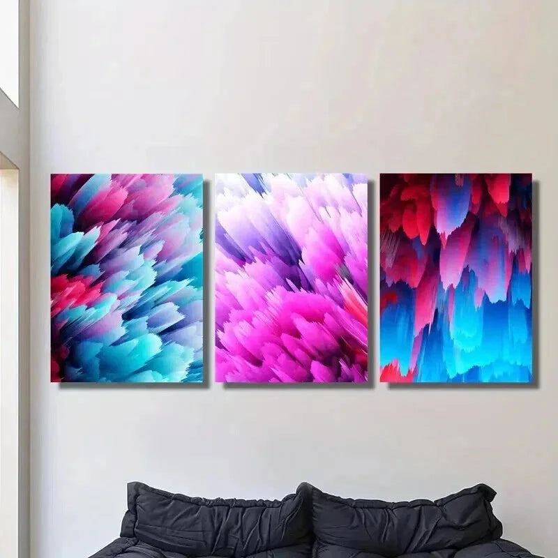 3pcs Pink Purple Blue & Green Pine Cone & Column Wall Art Set Canvas Framed 40x60cm - High Quality Print 100% Australian Made Wall Canvas Ready to Hang