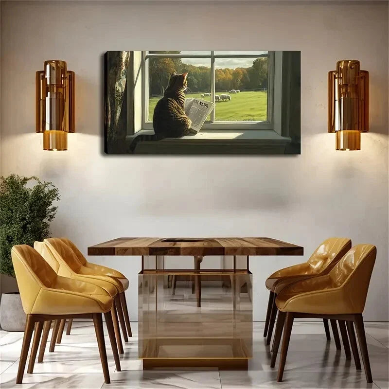 Abstract Tabby Cat Reading Wall Art Canvas Office Home Room Framed 120x60cm