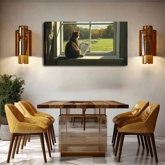 Abstract Tabby Cat Reading Wall Art Canvas Office Home Room Framed 120x60cm
