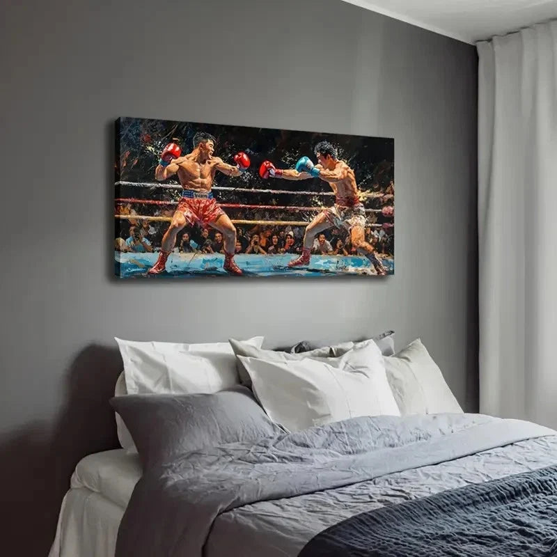 Realistic Boxing Match Vibrant Wall Art Canvas Office Home Room Framed 80x45cm