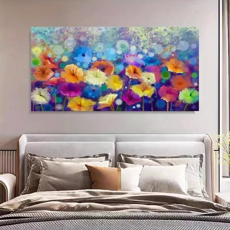 Colorful Floral Abstract Deco Wall Art Canvas Office Home Room Framed 120x60cm