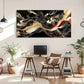 Vibrant Swirling Design Golden Wall Art Canvas Office Home Room Framed 120x60cm