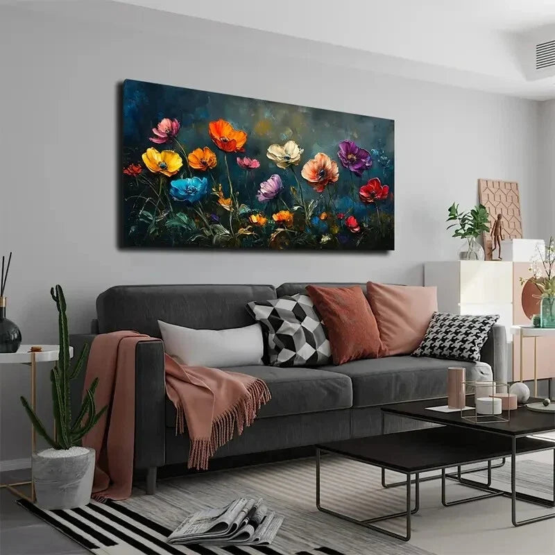 Vibrant Poppy Flower Garden Wall Art Canvas Office Home Room Framed 120x60cm
