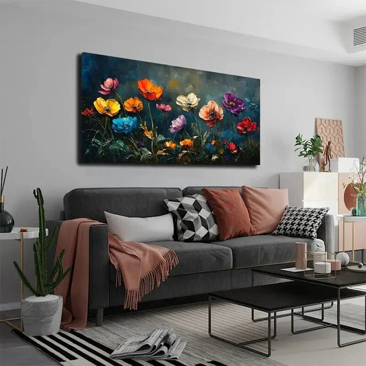 Vibrant Poppy Flower Garden Wall Art Canvas Office Home Room Framed 120x60cm