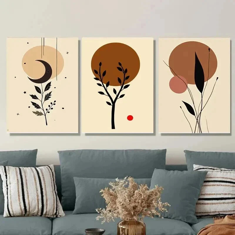 3pcs Minimalist Botanical Abstract Modern Wall Art Set Canvas Framed 40x60cm - High Quality Print 100% Australian Made Wall Canvas Ready to Hang