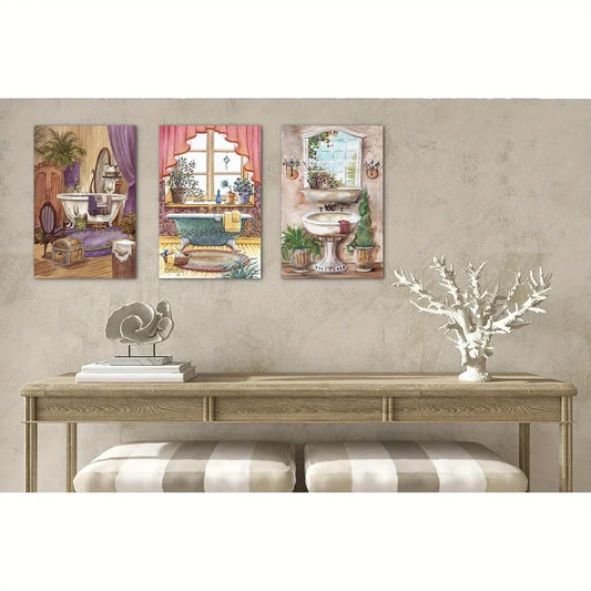 3pcs Farmhouse Rustic Vintage Style Metal Print Ready to Hang Art