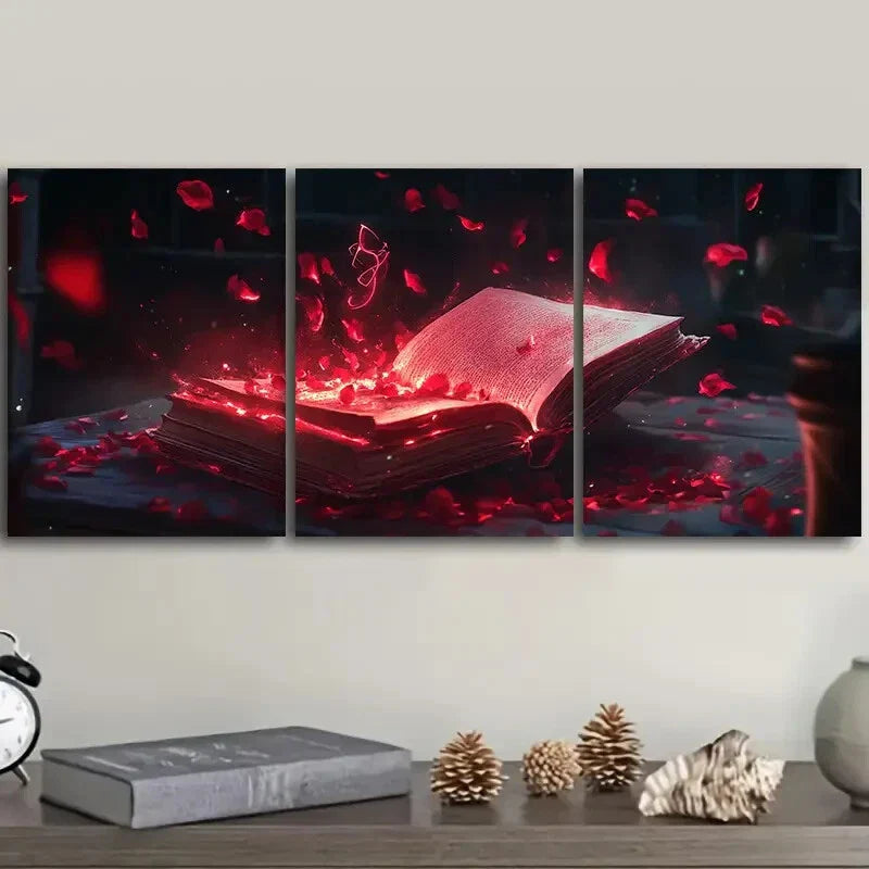 3pcs Red Grimoire Red Darkness Black Perfect Wall Art Set Canvas Framed 40x60cm - High Quality Print 100% Australian Made Wall Canvas Ready to Hang