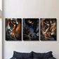 3pcs Close Up of Tiger Panther and Lion Eyes Wall Art Set Canvas Framed 40x60cm - High Quality Print 100% Australian Made Wall Canvas Ready to Hang