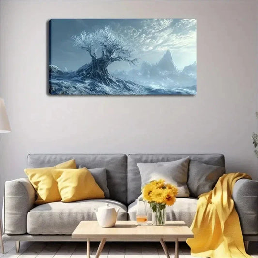 Frost-Covered Tree Winter Lands Wall Art Canvas Office Home Room Framed 120x60cm