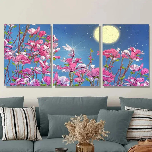 3pcs Charming Pink Flower Metal Print Ready to Hang Art