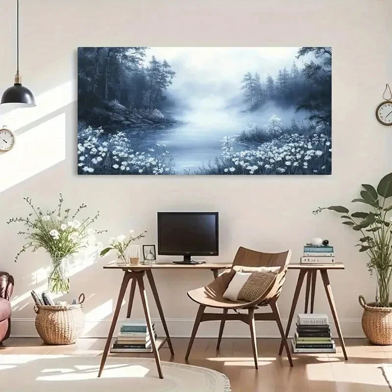 River Landscape Forest & Flower Wall Art Canvas Office Home Room Framed 120x60cm