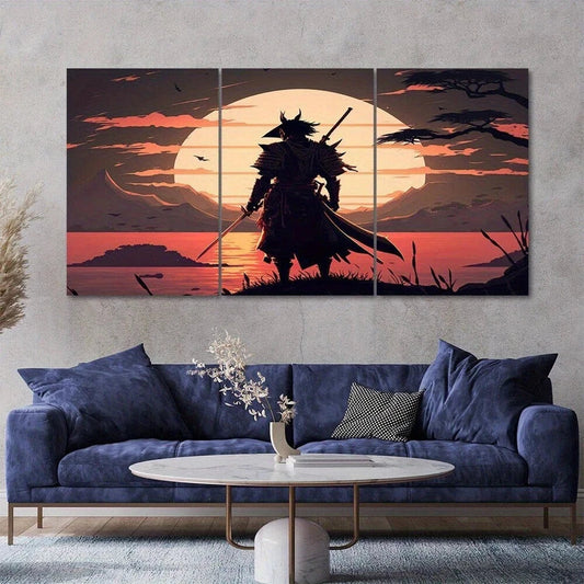 3pcs Samurai Tree Black and White Metal Print Ready to Hang Art