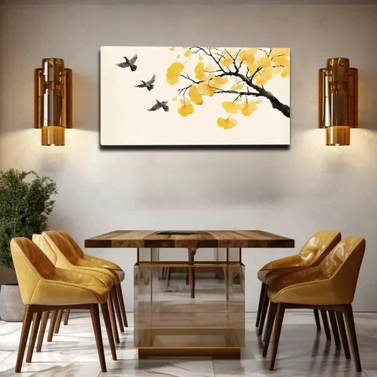 Ginkgo Branches & Flying Birds Wall Art Canvas Office Home Room Framed 120x60cm