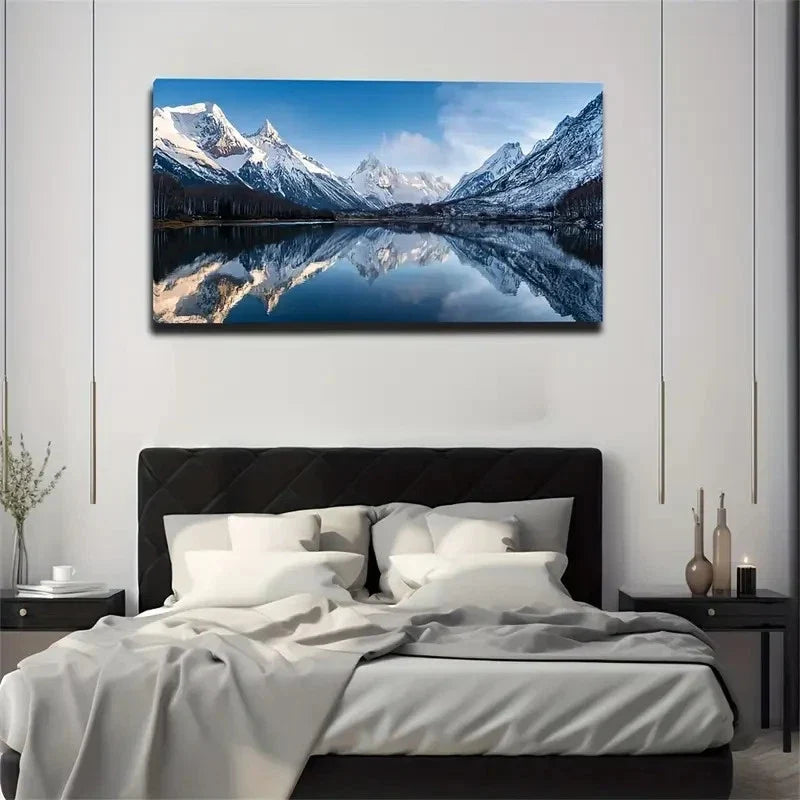Majestic Snow Mountain Wall Art Canvas Office Home Room Framed 80x45cm