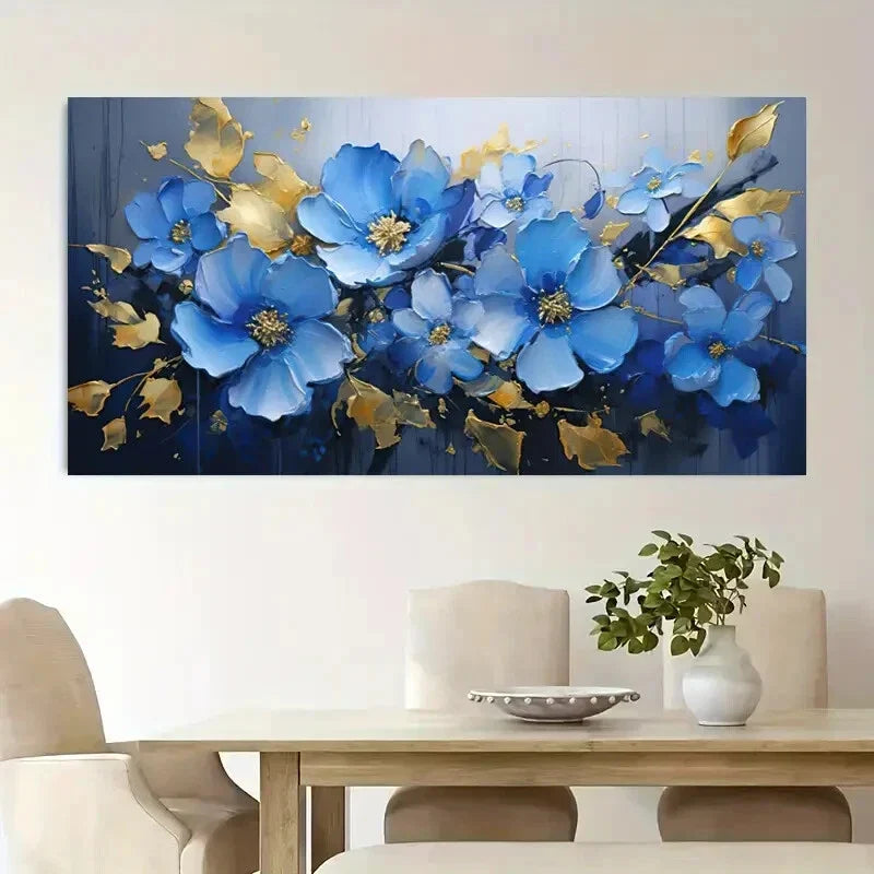 Abstract Blue Daffodil Wall Art wall canvas office home room framed 120x60cm
