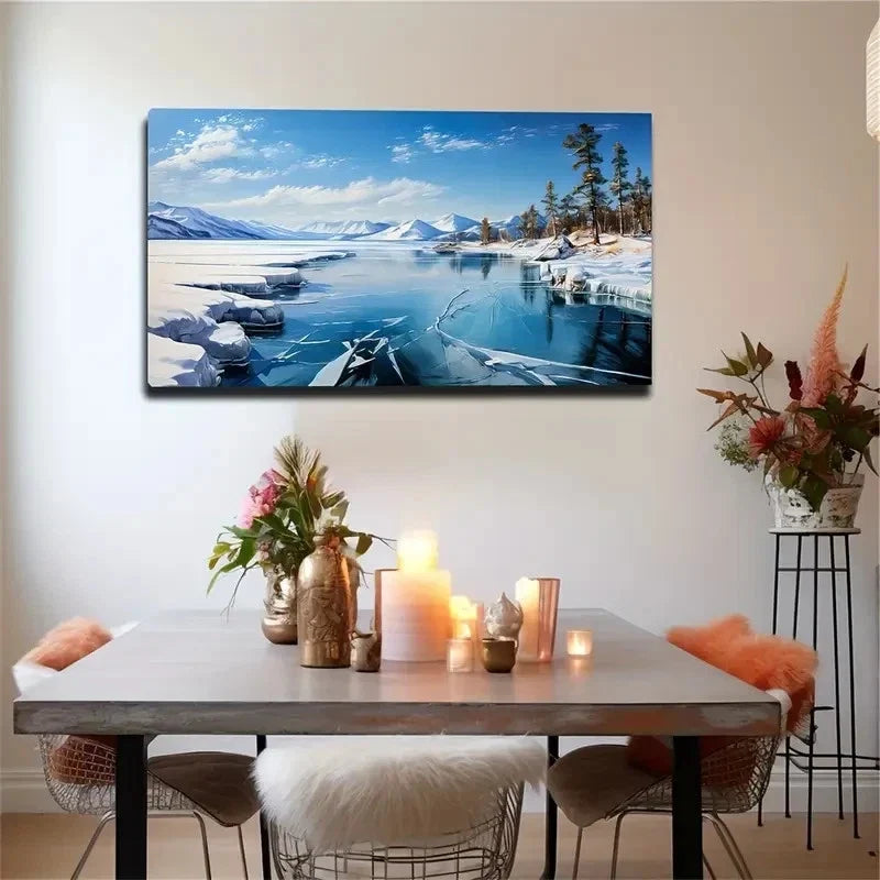 Snow Melting River Thawing Wall Art Canvas Office Home Room Framed 120x60cm