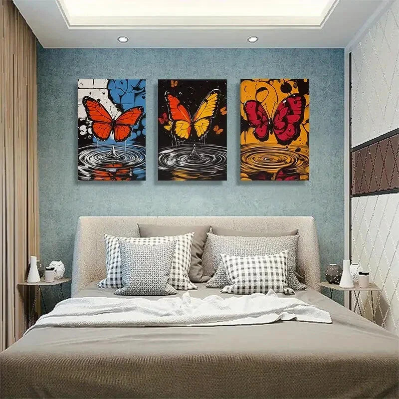 3pcs Colorful Abstract Butterfly Designs Perfect Wall Art Set Canvas Framed 40x60cm - High Quality Print 100% Australian Made Wall Canvas Ready to Hang
