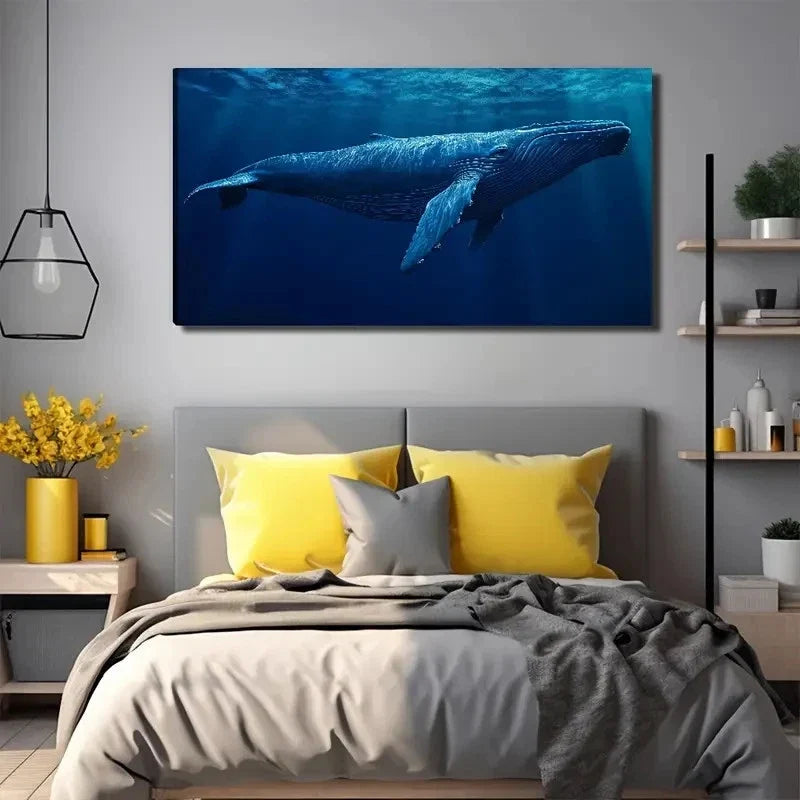 Large Whale Modern Decor Wall Art Canvas Office Home Room Framed 120x60cm