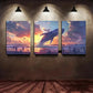 3pcs Surging Sea Vibrant Ocean Sunset Metal Print Ready to Hang Art