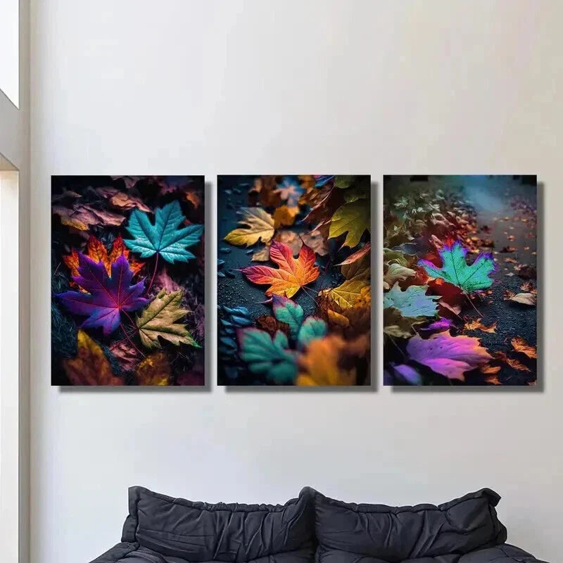 3pcs Colorful Maple Leaf Falling on the Ground Wall Art Set Canvas Framed 40x60cm - High Quality Print 100% Australian Made Wall Canvas Ready to Hang