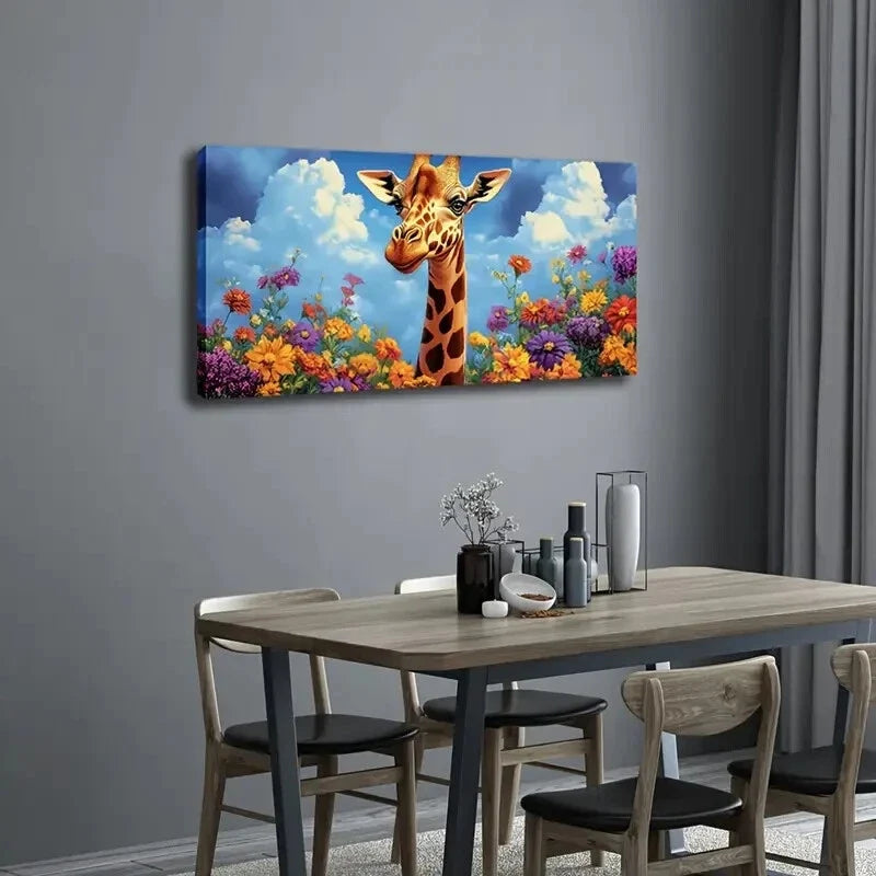 Adorable Giraffe Brown Spots Wall Art Canvas Office Home Room Framed 120x60cm
