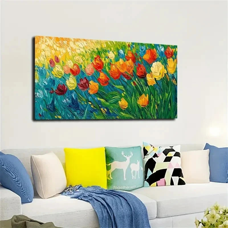 Tulips Bright Colors Wall Art Canvas Office Home Room Framed 120x60cm
