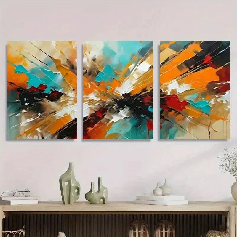 3pcs Abstract Explosion of Colors Metal Print Ready to Hang Art
