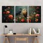 3pcs Owl Crow Floral & Foliage Forest Vintage Metal Print Ready to Hang Art