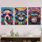 3pcs Colorful Animal Portraits with Headphones Metal Print Ready to Hang Art