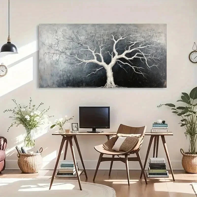Gray Lonely Tree Nature Décor Wall Art Canvas Office Home Room Framed 80x45cm