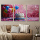 3pcs Birthday Cake and Balloon Wall Art Set Canvas Framed 40x60cm - High Quality Print 100% Australian Made Wall Canvas Ready to Hang