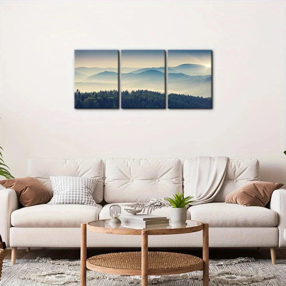 3pcs Mountain Ranges & Green Forest Nature Metal Print Ready to Hang Art